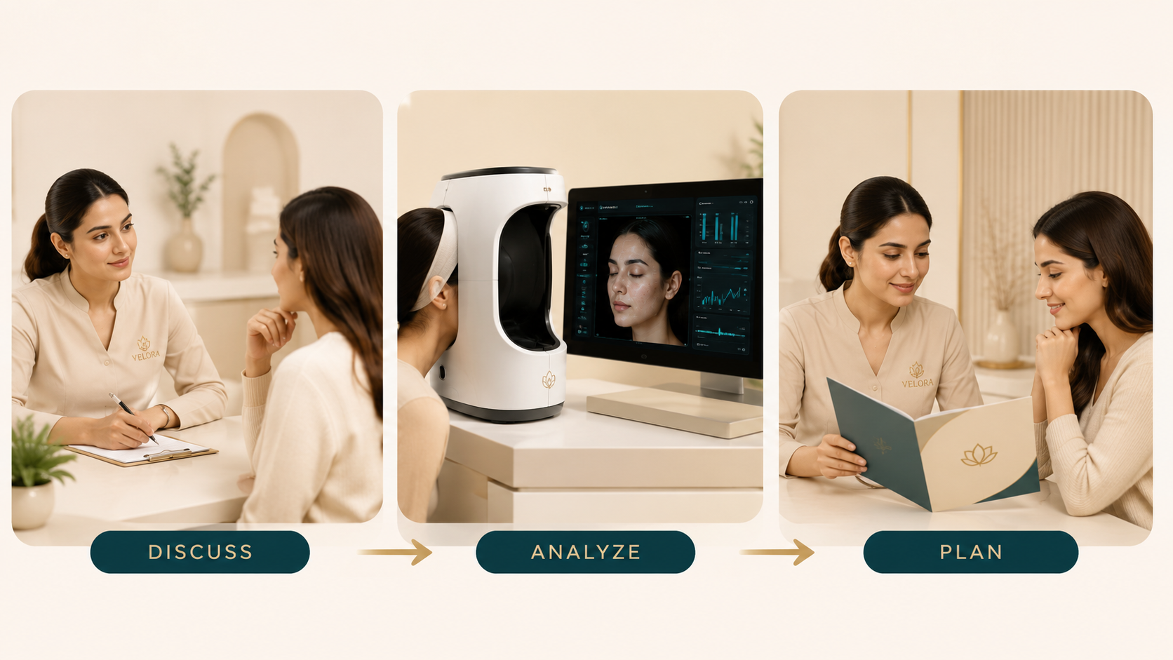 VELORA three-step process: discuss, analyze, plan