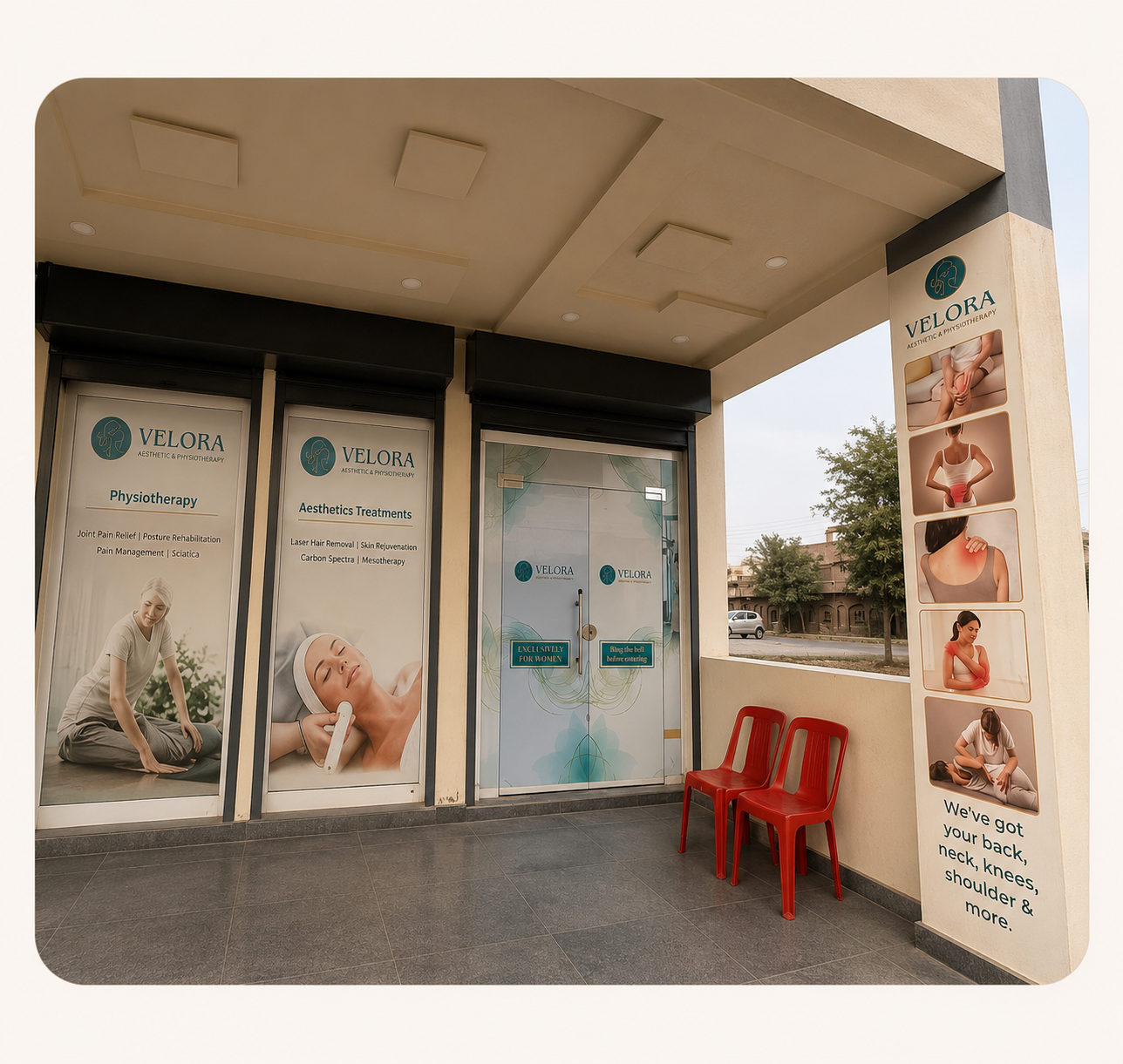 VELORA Aesthetic and Physiotherapy Clinic exterior in Valencia Town Lahore